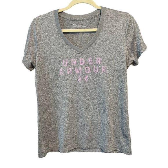 Under Armour Womens T Shirt Heatgear Crew Neck Short Sleeve Heather Gray Size M - Picture 1 of 3